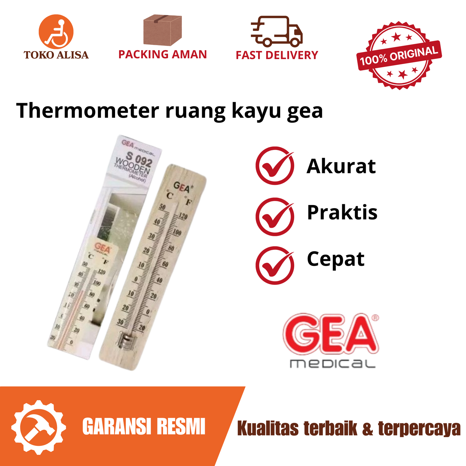 Thermometer ruang kayu gea